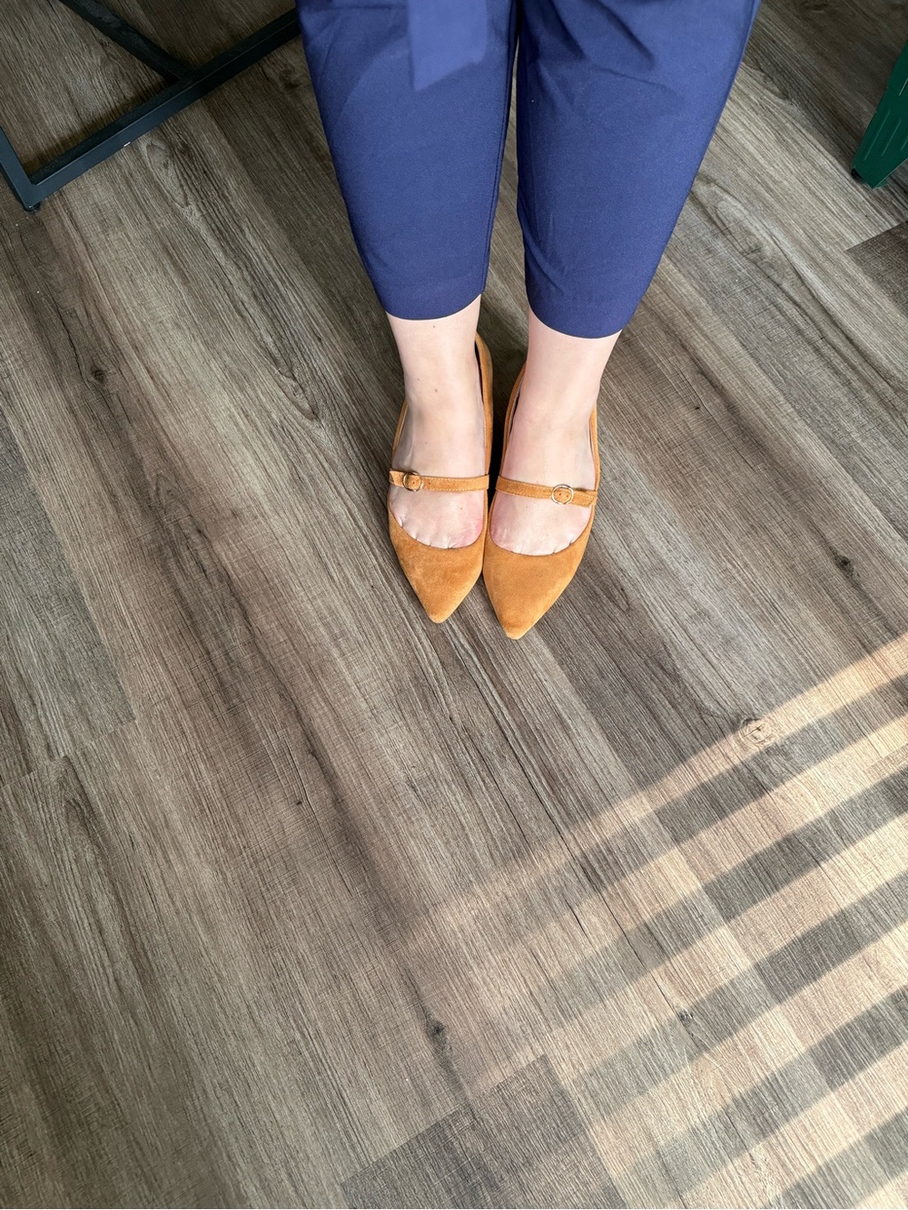 Women's Pointed Toe Mary Jane Low Block Heels in Tan Suede